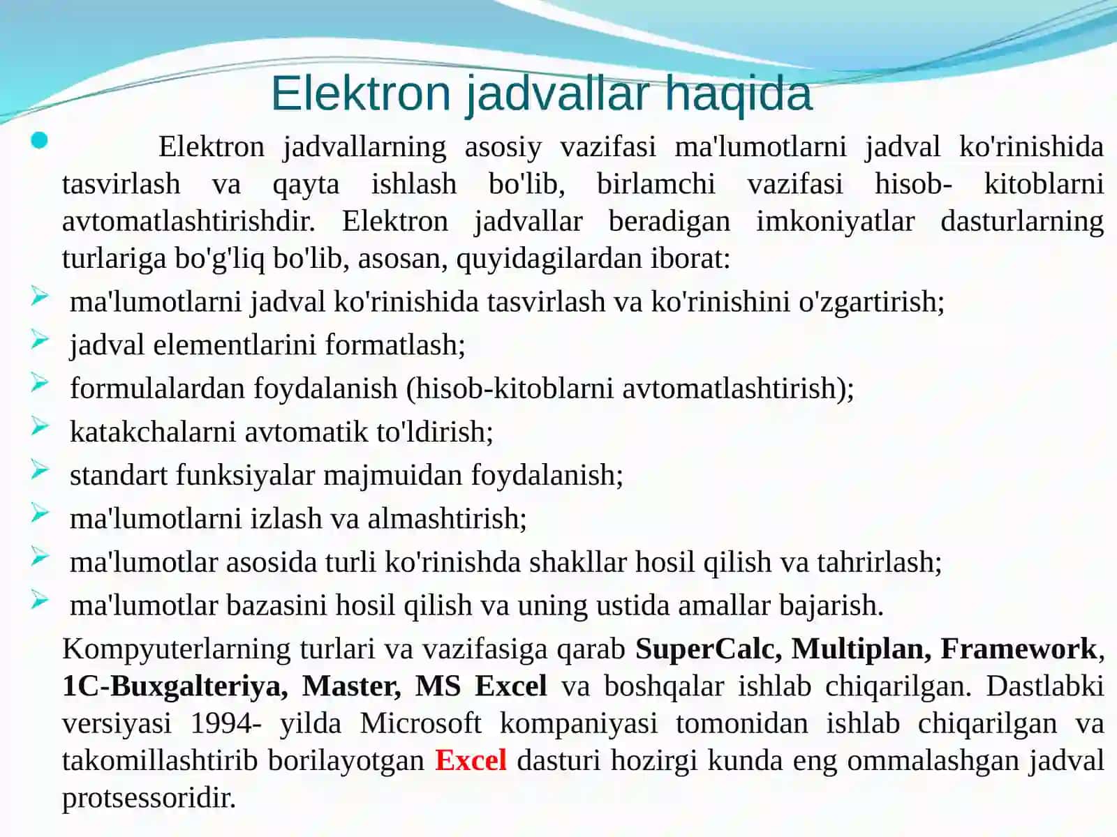 EXCELelektron jadvalida ishlash 3