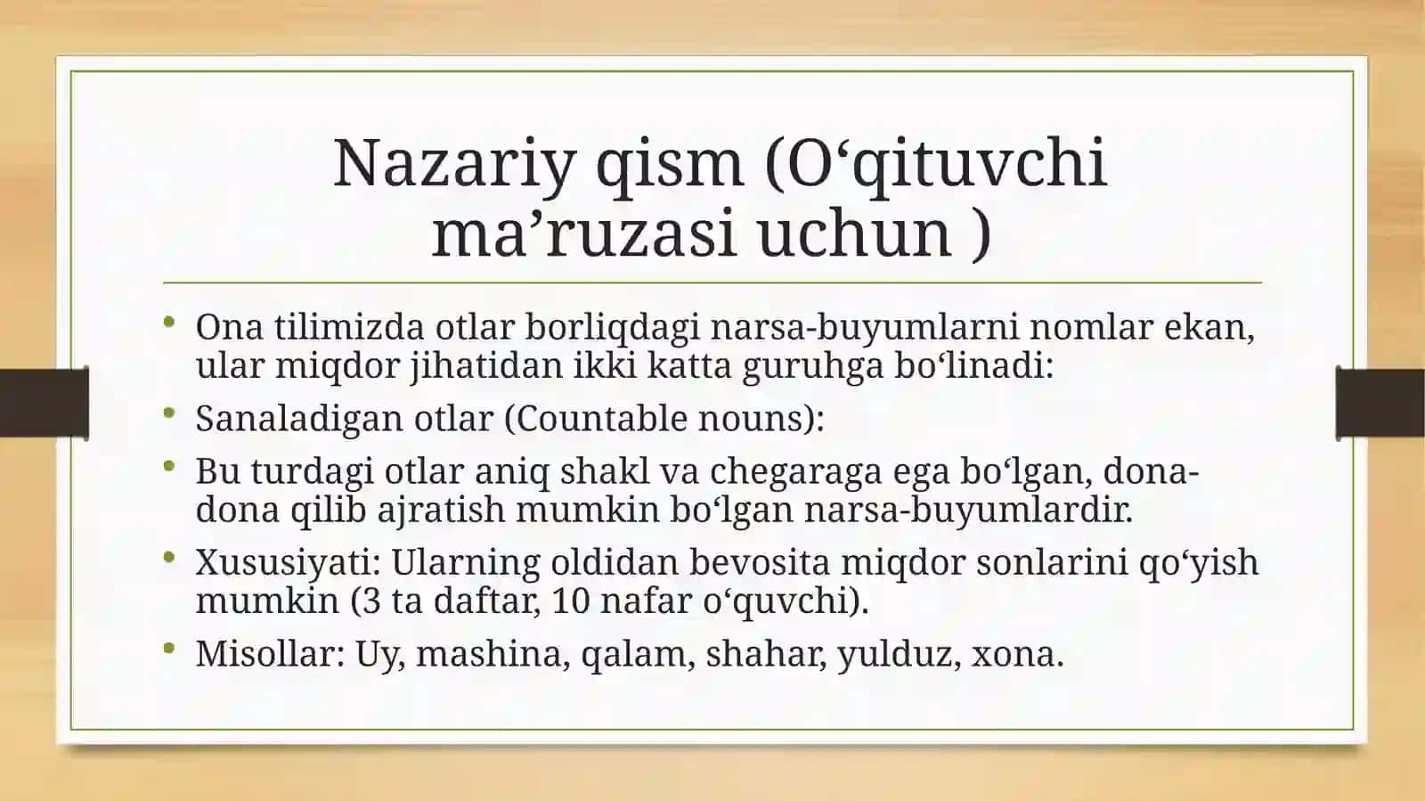 Sanaladigan va sanalmasligiga ko‘ra otning turlari (Darsning kengaytirilgan metodik ishlanmasi) 3