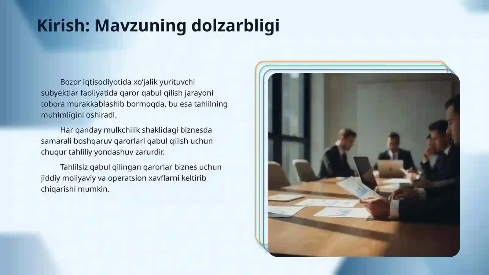 Turli mulkchilik shaklidagi xoʻjalik yurituvchi sub ektlarda boshqaruv qarorlari qabul qilishda tahlilning ahamiyati. 3