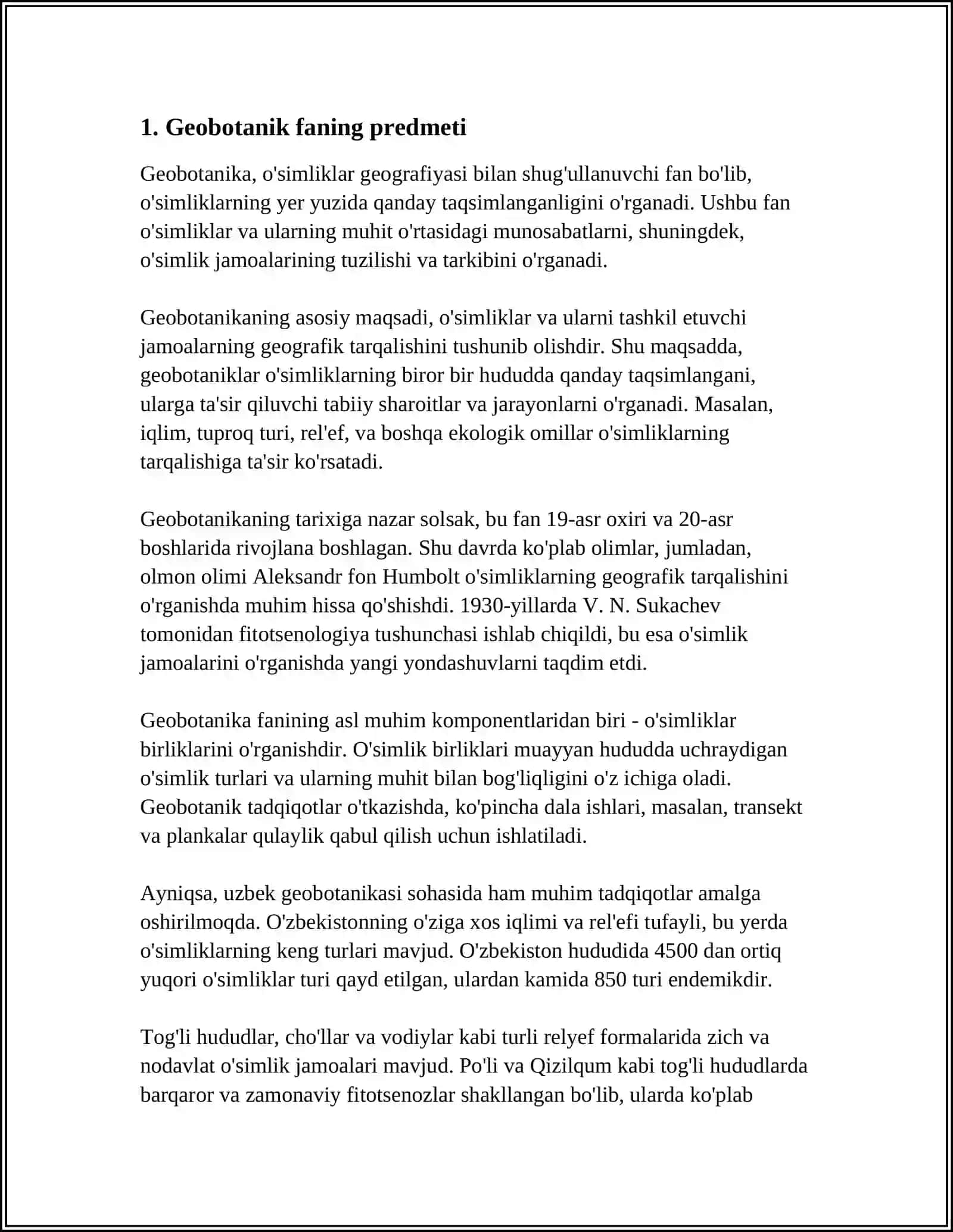 GEOBOTANIKA FANING PREDMETI, VAZIFALARI, OB'EKTI VA RIVOJLANISH TARIXI 3