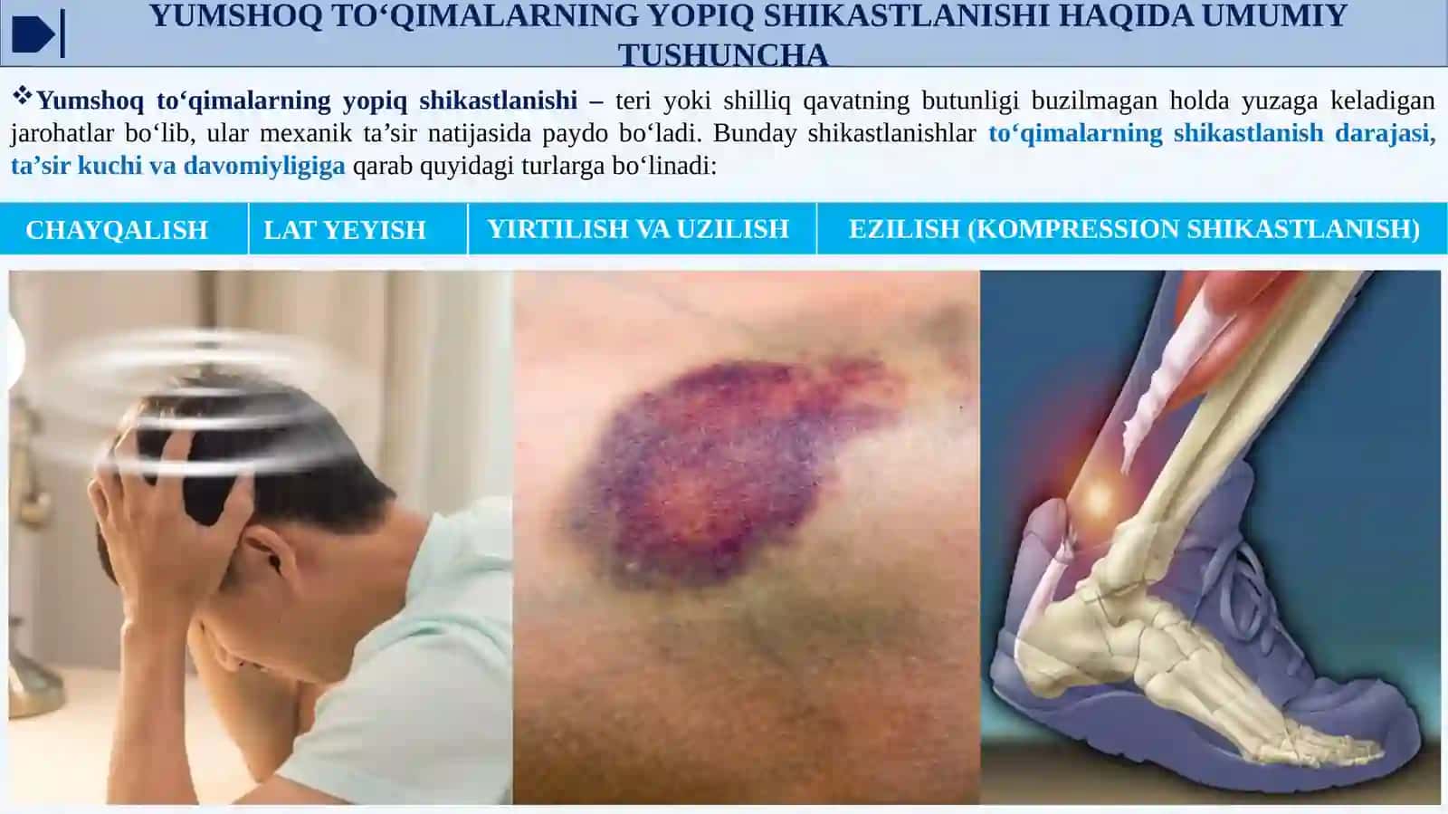 Yumshoq to‘qimalarning yopiq shikastlanishi haqida umumiy tushuncha 3