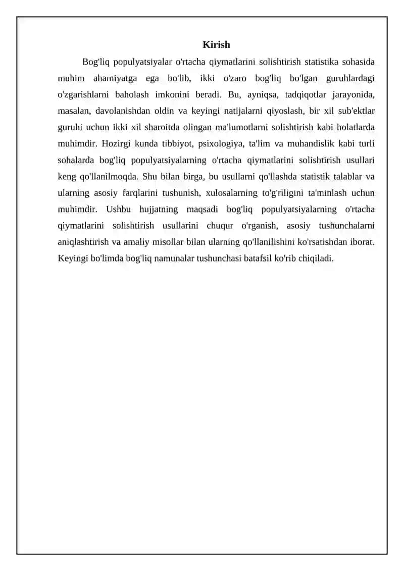 Oʻzaro bogʻliq bosh toʻplamlarining oʻrta qiymatlarini taqqoslash 3