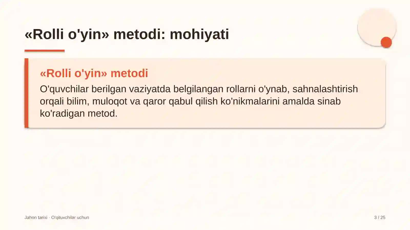 jahon tarixi darslarida rolli o'yin metodidan foydalanish 7242 3