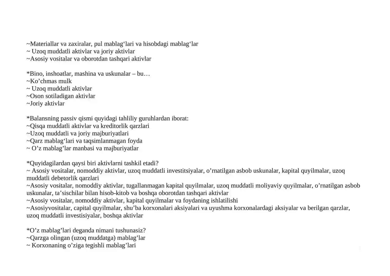 Moliyaviy tahlil fanidan test savollari 3
