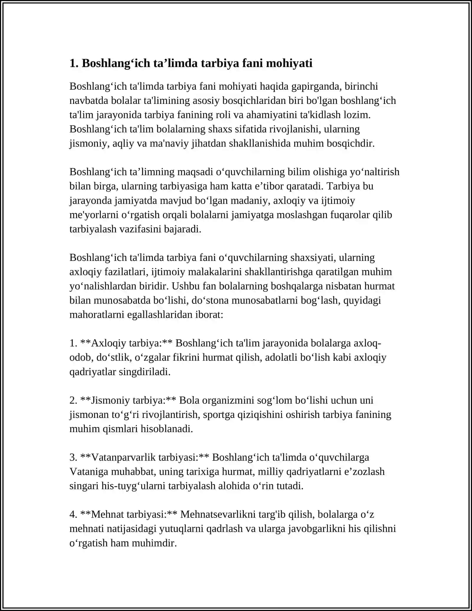 BOSHLANGʻICH TAʼLIMDA TARBIYA FANI OʻQITISHNING MAQSADI VA VAZIFALARI 3