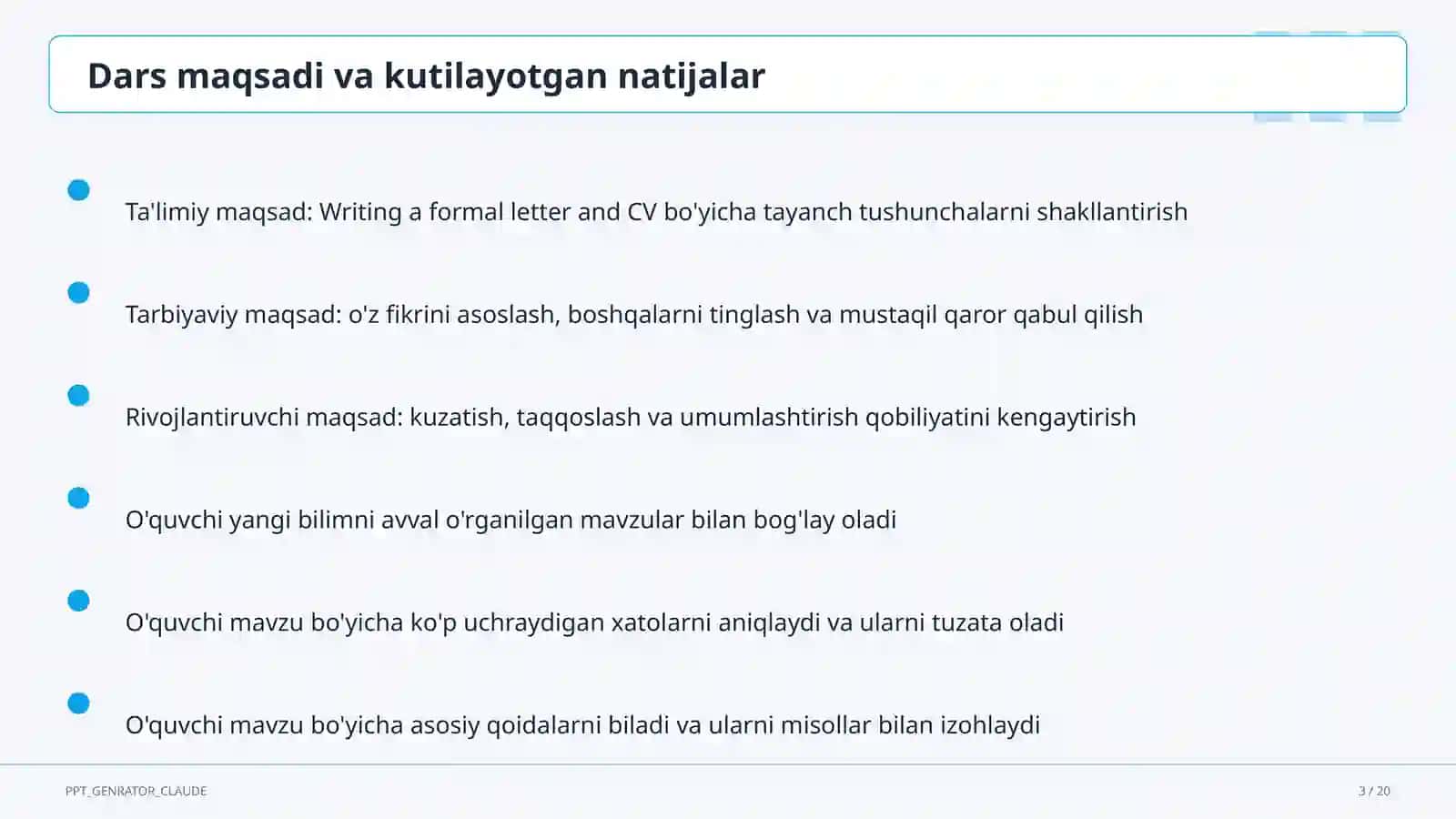 Writing a formal letter and CV (10-sinf) 3
