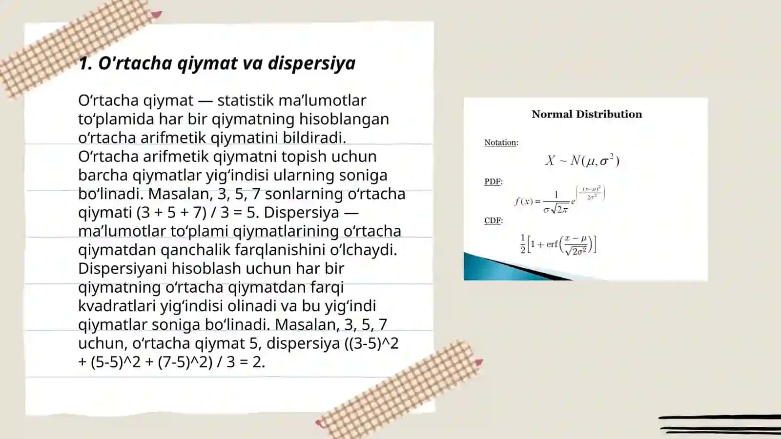 Normal taqsimlanish parameterlarining statistik metodlari 3