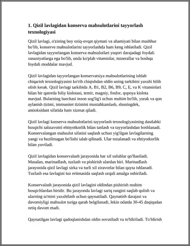 Qizil lavlagidan tayyorlangan konserva mahsulotlarini tayyorlash texnologiyasi 3