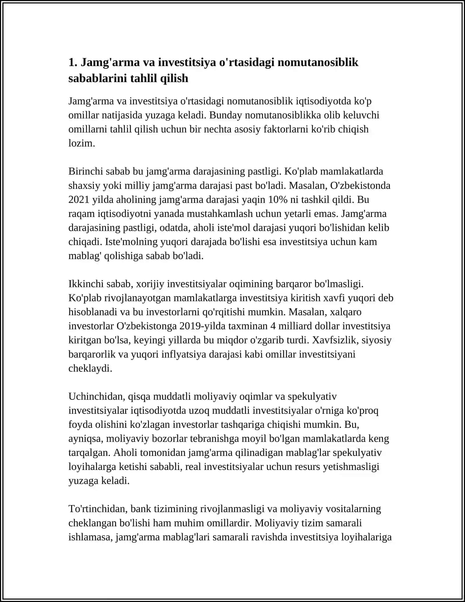 JAMG'ARMA VA INVESTITSIYA O'RTASIDAGI NISBATNI TA'MINLASH MUAMMOLARI 3