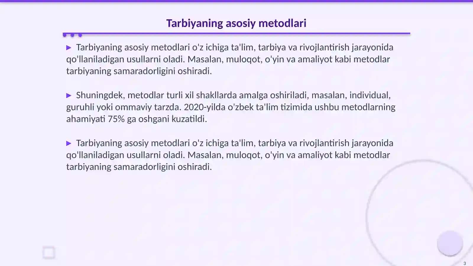 Tarbiyaning umumiy metodlari, shakllari va vositalari 3