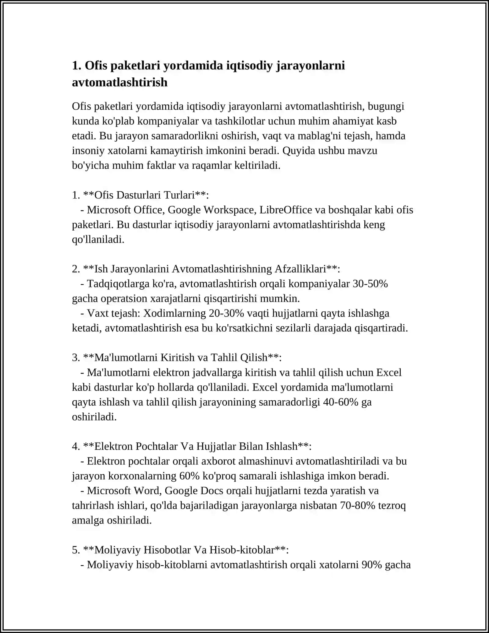 IQTISODIY JARAYONLARNI AMALGA OSHIRISHDA OFFICE PAKETLARI VA DASTURIY VOSITALARIDAN SAMARALI FOYDALANISH 3
