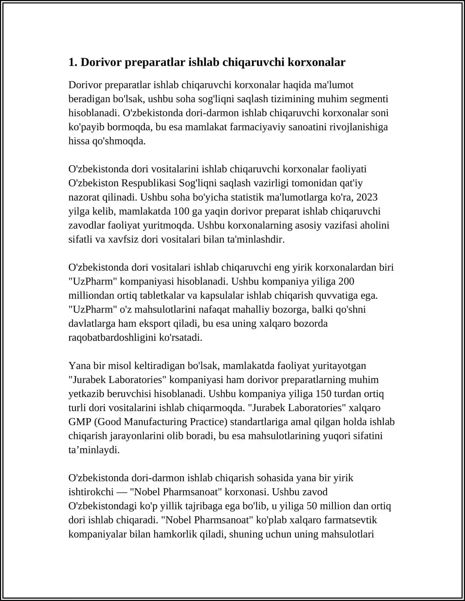 O'zbekistonda Farmasevtik Ishlab Chiqarish Korxonalar va Ularning Turlari 3