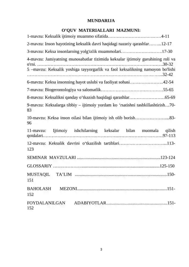 "Keksalar bilan ijtimoiy ish" fanidan o’quv uslubiy majmua 3