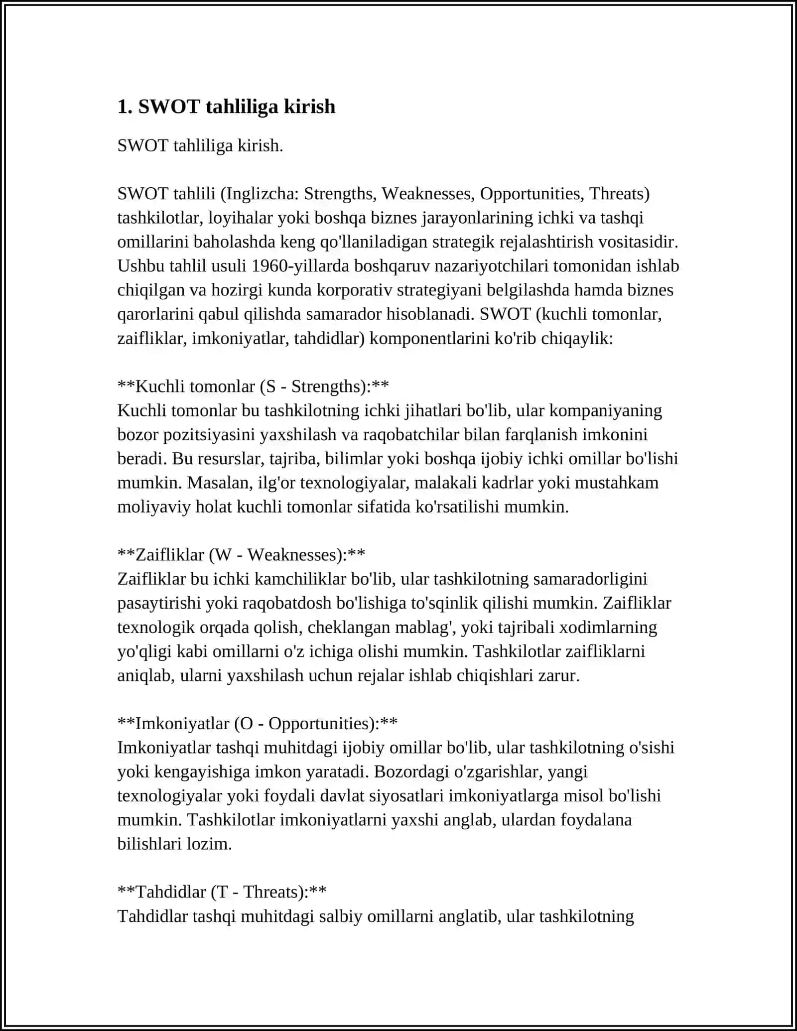 SWOT VA MOST Ta'hlili 3