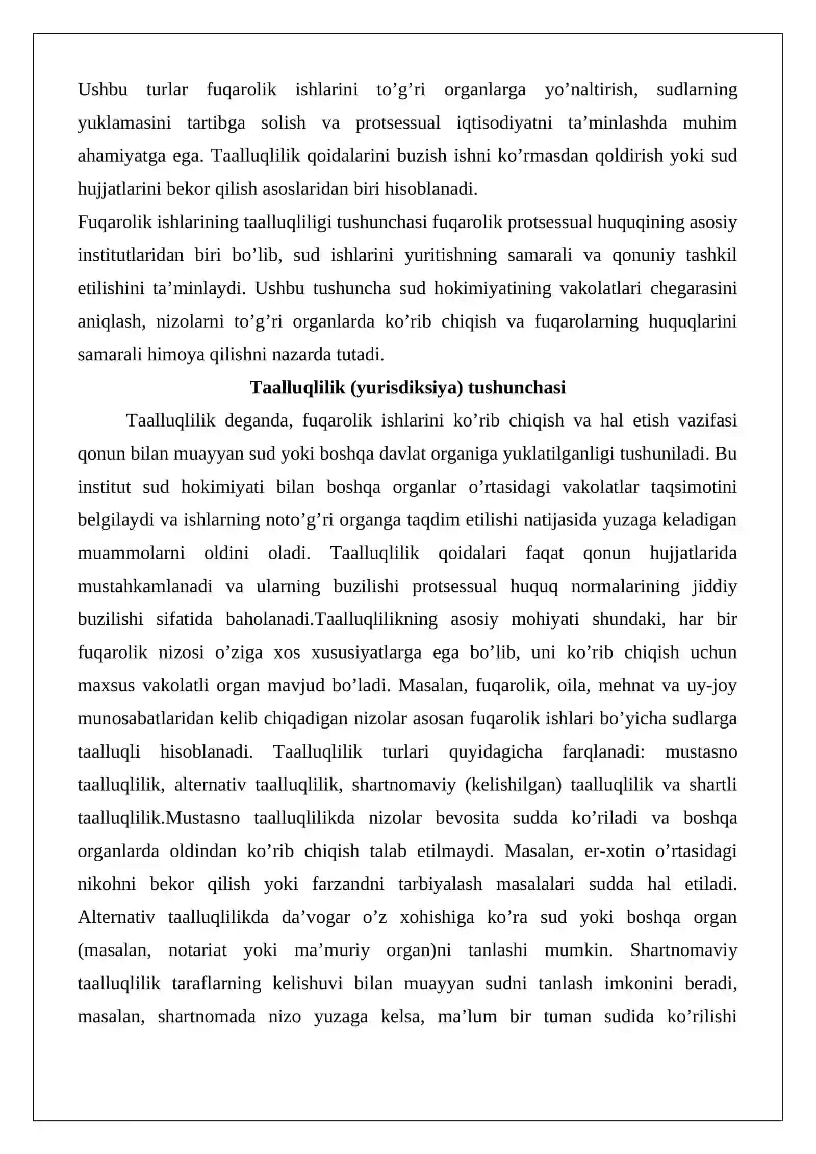 Fuqarolik ishlarining taalluqliligi tushunchasi va turlari 3