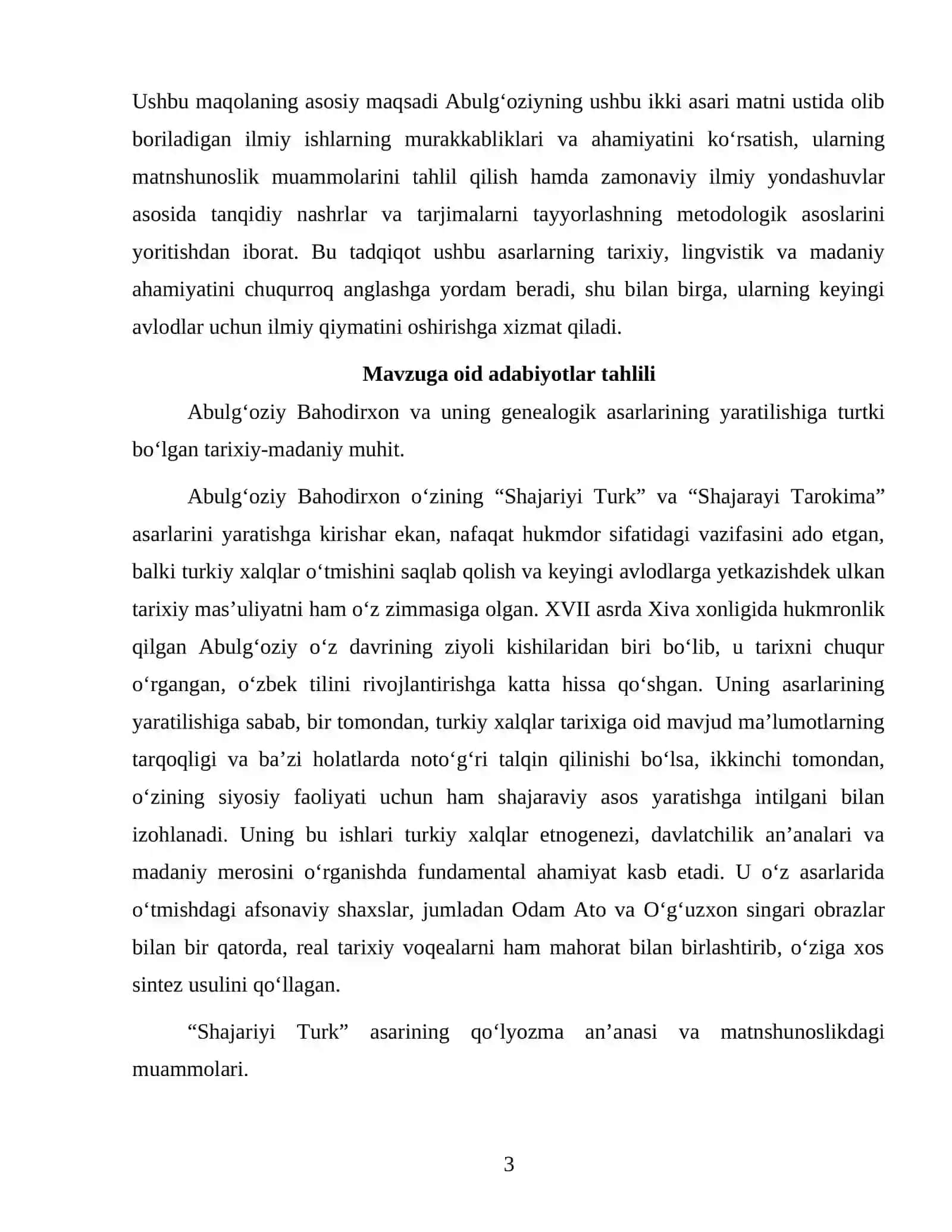 Shajariyi turk va shajarayi tarokima asarlari matni ustida ishlash 3
