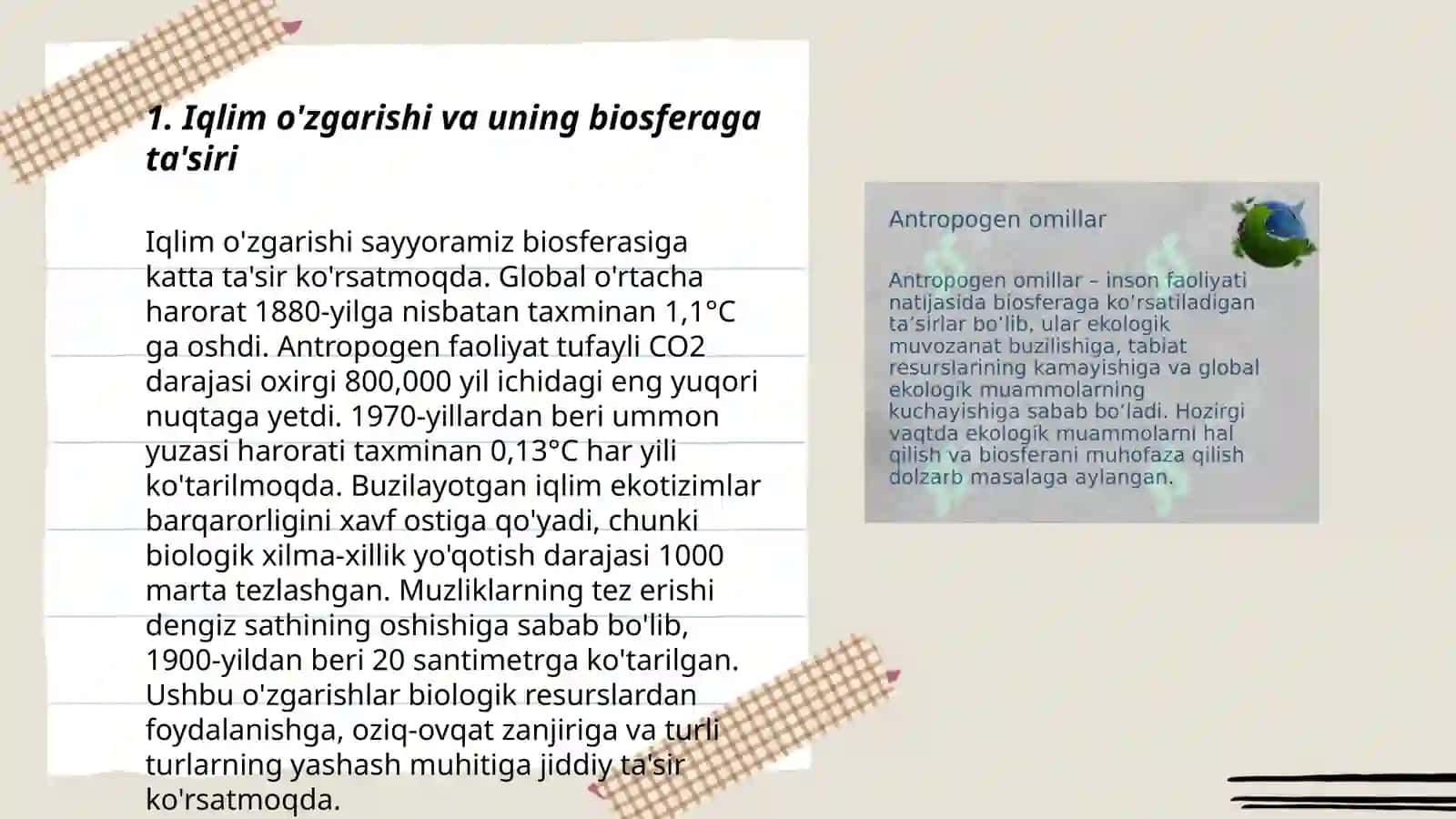 Antropogen omillarning biosferaga salbiy ta'sirini kamaytiramiz! 3