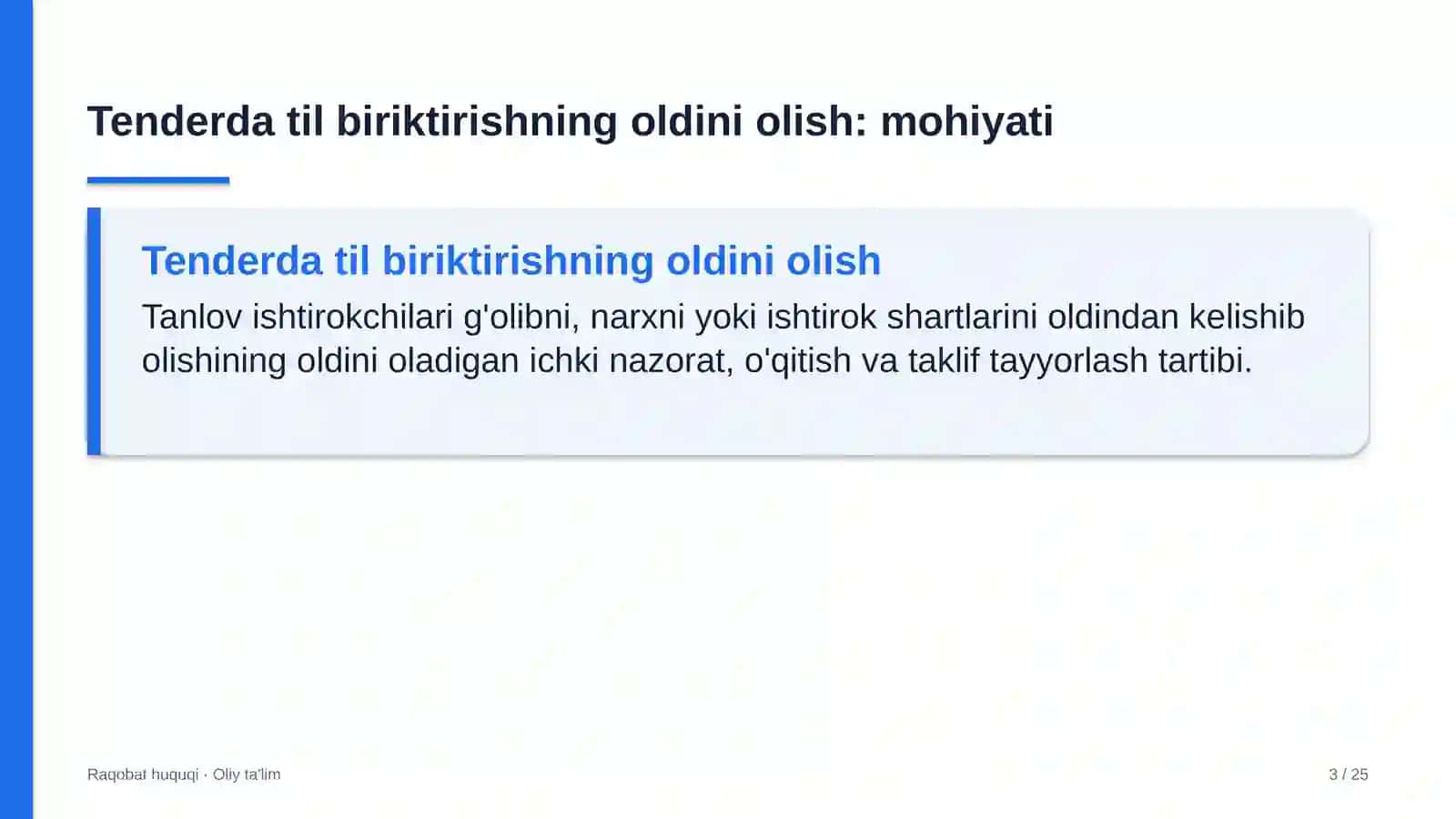 qishloq qurilishida tender ishtirokchilari o'rtasidagi til biriktirishning oldini olish 2962 3