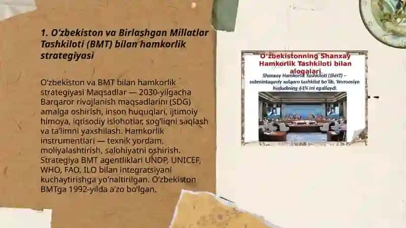 Oʻzbekistonning xalqaro tashkilotlar bilan hamkorlik aloqalari 3