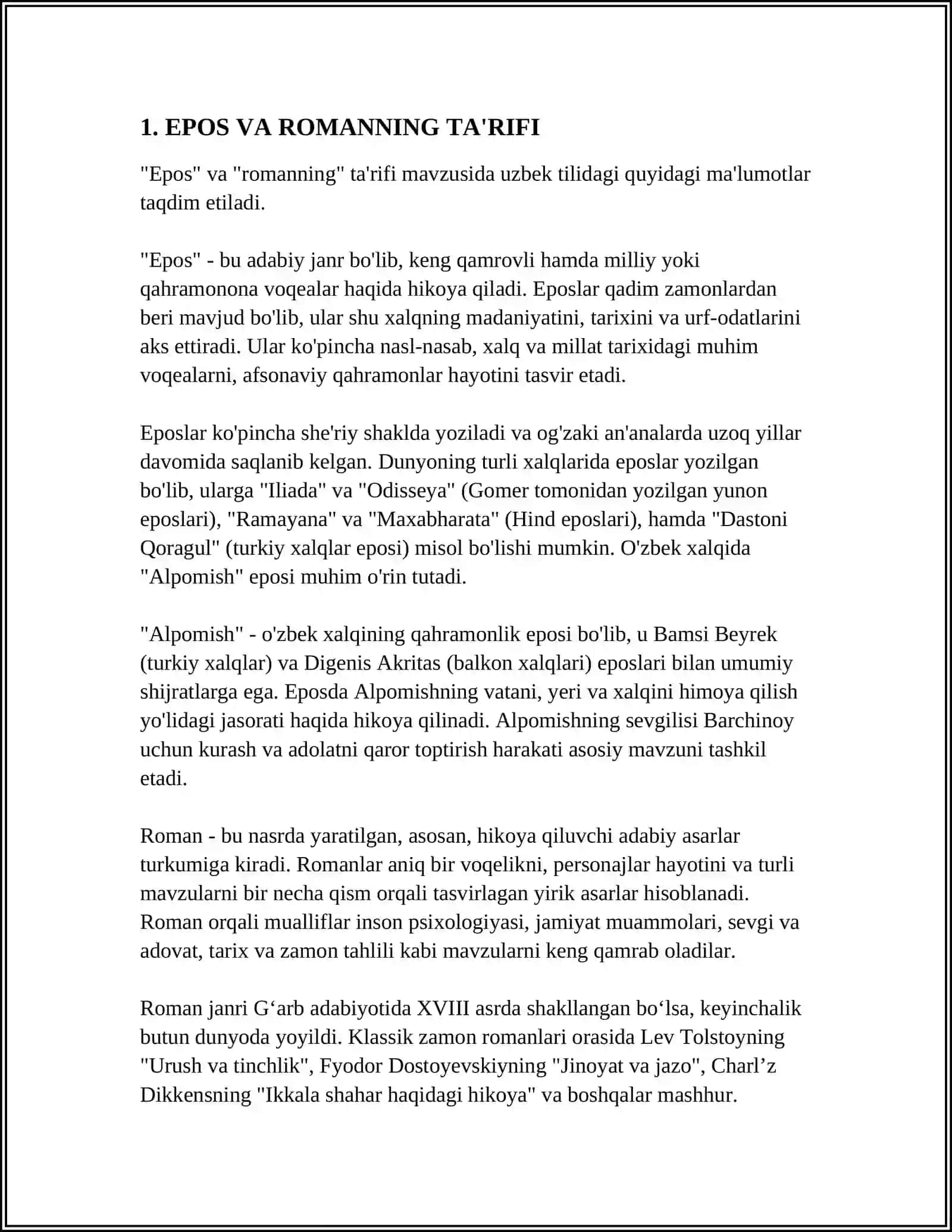 EPOS VA ROMAN. VOQELIK VA XAYOLOT UYG‘UNLIGI. JABBOR ESHONQULNING “EPIK TAFAKKUR TADRIJI” ASARI TAHLILI 3