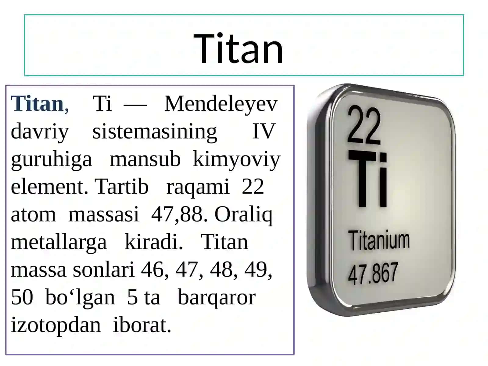 Titan  guruh chasi elementlarining ishlatilishi 3