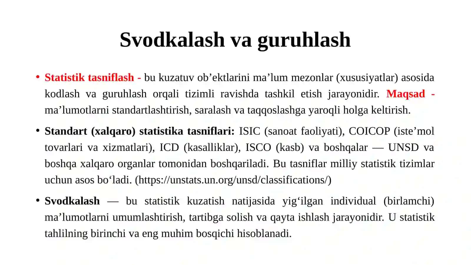 Statistik tasniflash va guruhlash uslubiyati 3