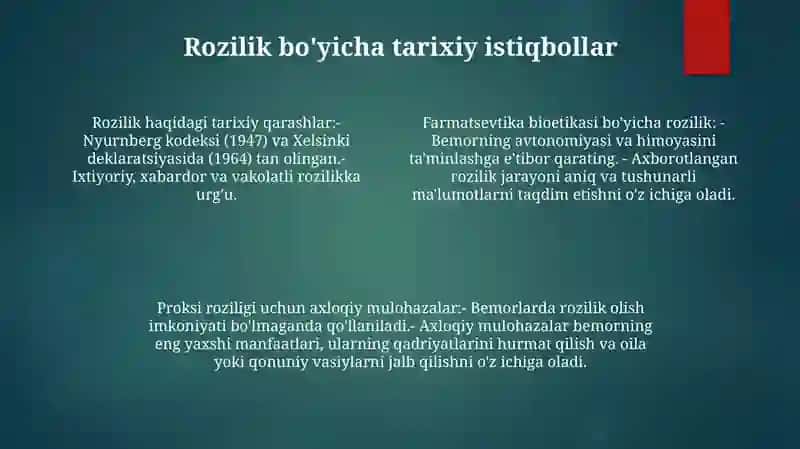 Farmasevtik Bioetikada Rozilik Tamoyilini Õrni 3