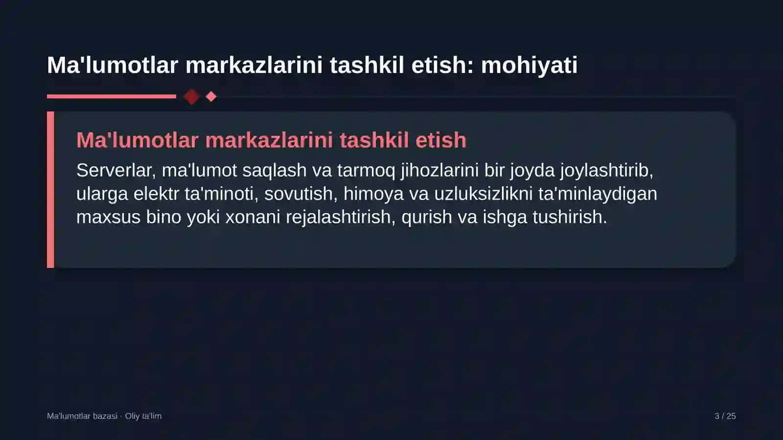 Ma'lumotlar markazlarini tashkil etish: mohiyati 3