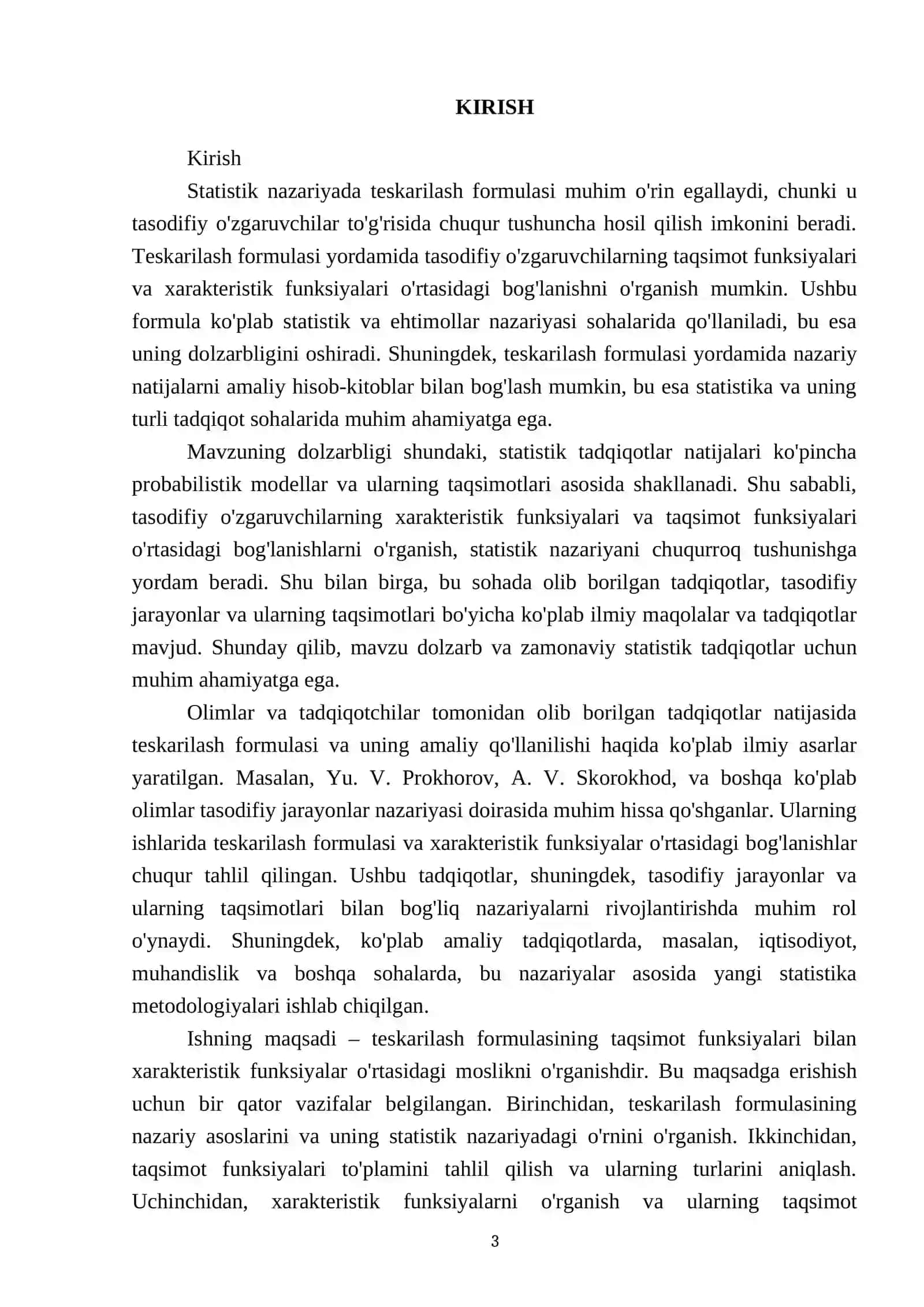 Teskarilash formulasi. Taqsimot funksiyalar to'plami bilan xarakteristik funksiyalar orasidagi moslikning uzsuksizligi 3