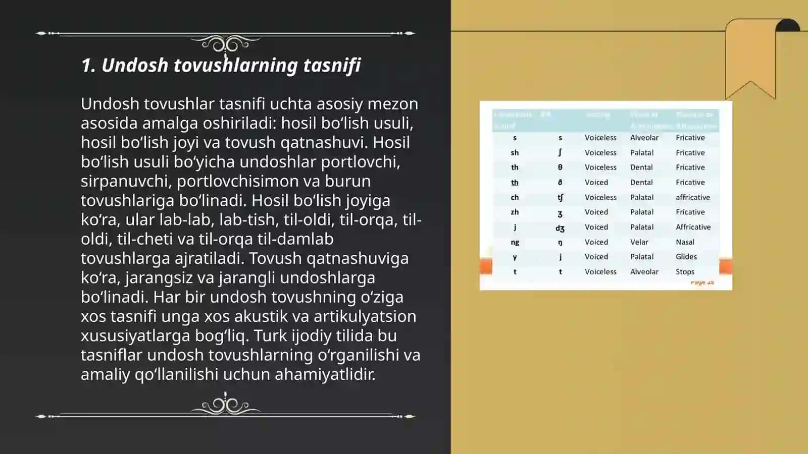 Undosh tovushlar tasnifi, tahlili va talaffuzi 3