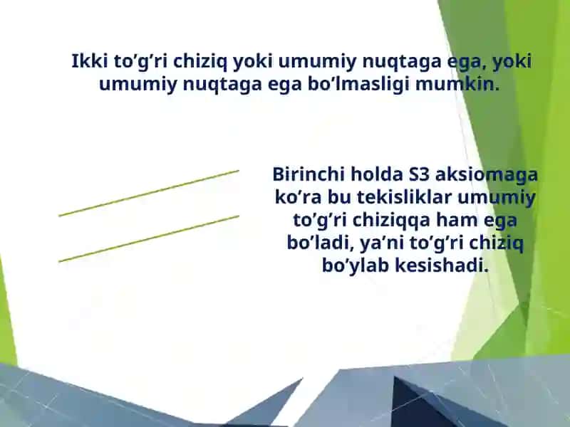 Fazoda tekisliklarning o’zaro joylashuvi 3