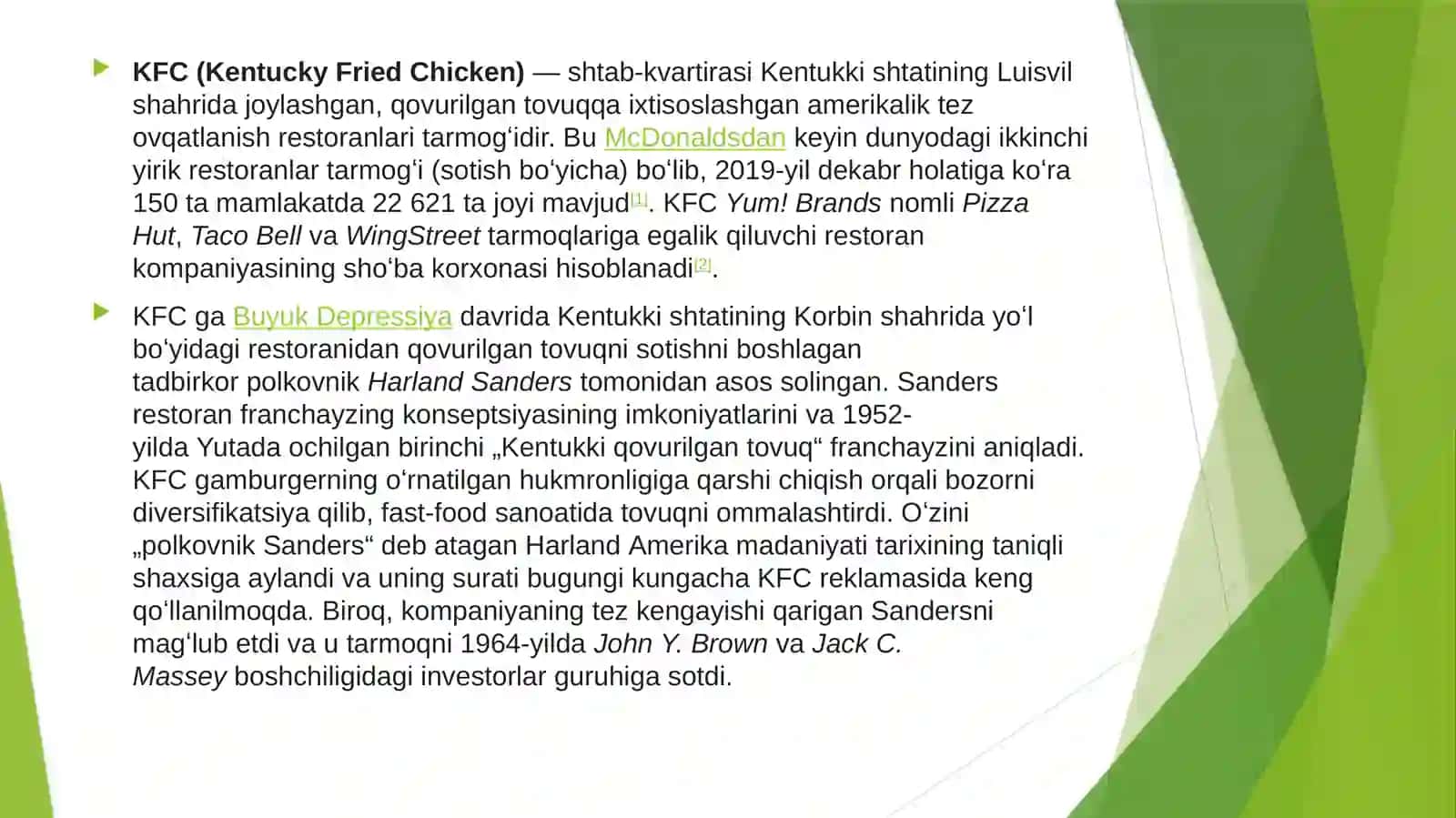 KFC HAQIDA MALUMOT 3
