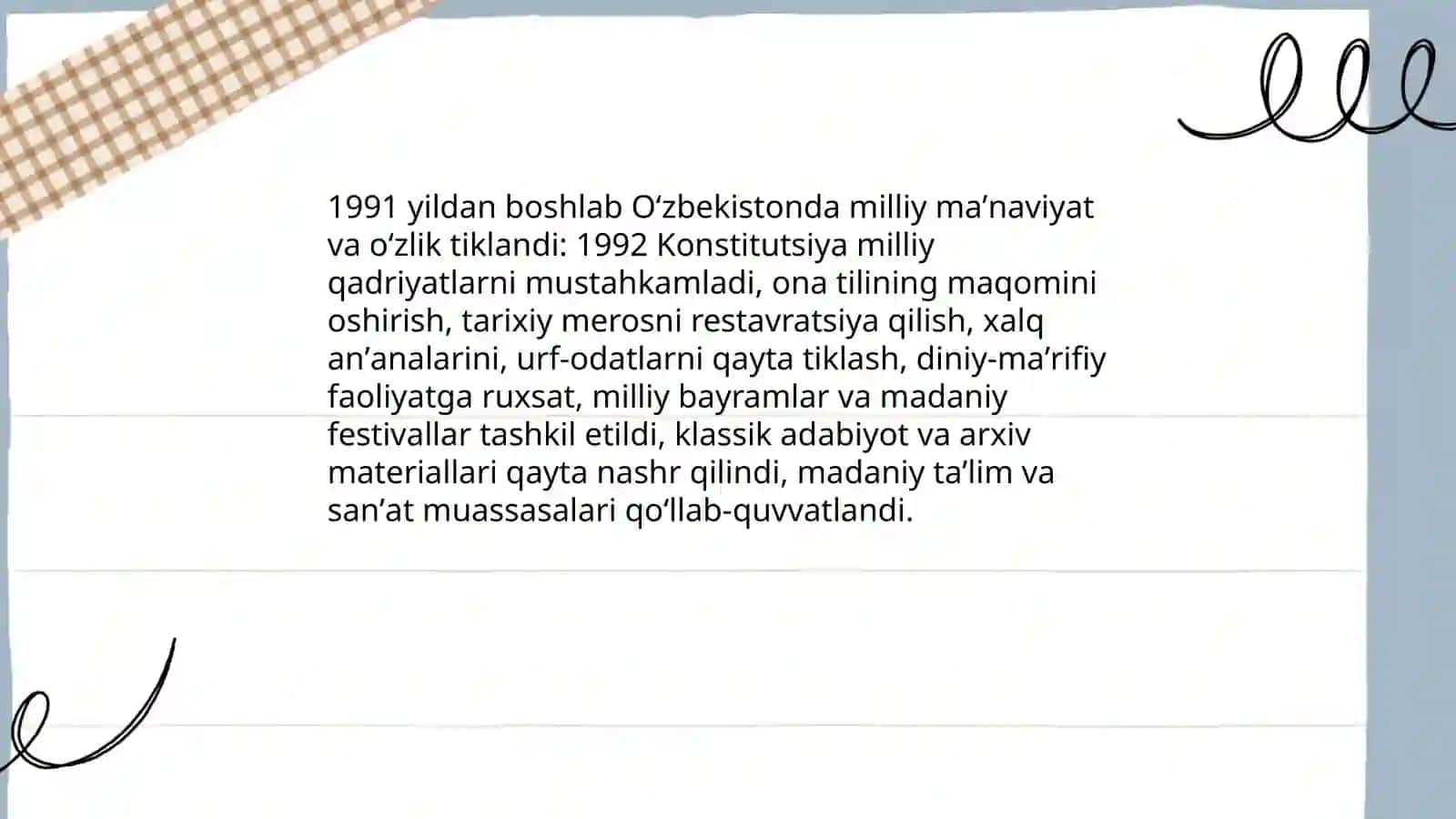 Mustaqillik yillarida O'zbekistondagi milliy ma'naviyat va o'zlikni tiklash 3