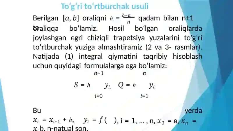 Aniq integralni taqribiy hisoblash usullari. 3