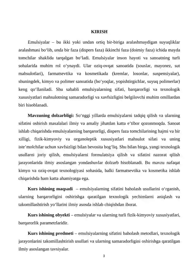 Emulsiyalarning sifatini baholash va texnologiyasini takomilashtirish 3