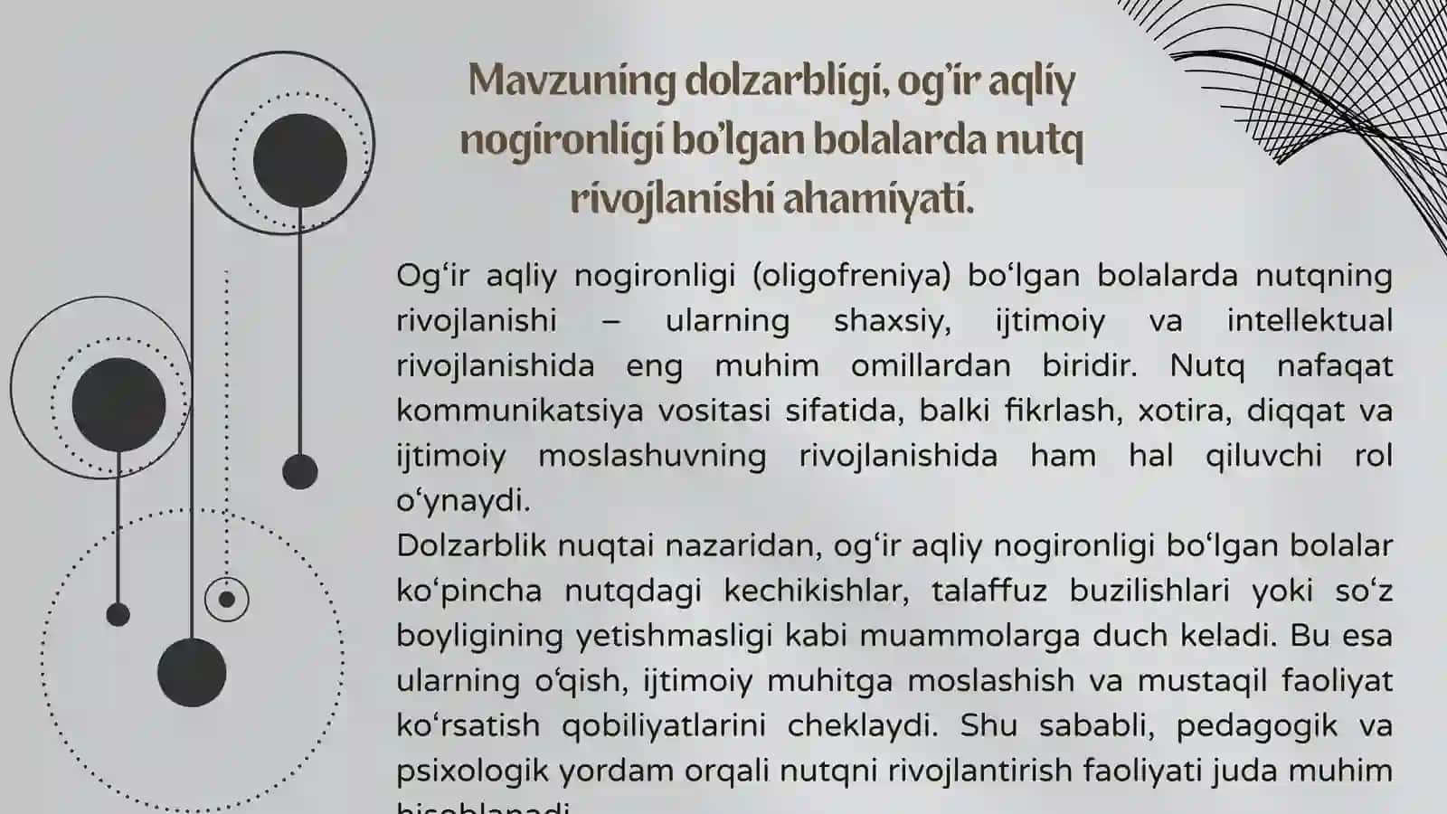 Oligofrenopedagokning
bolalar nutqi bilan ishlash
faoliyati. 3