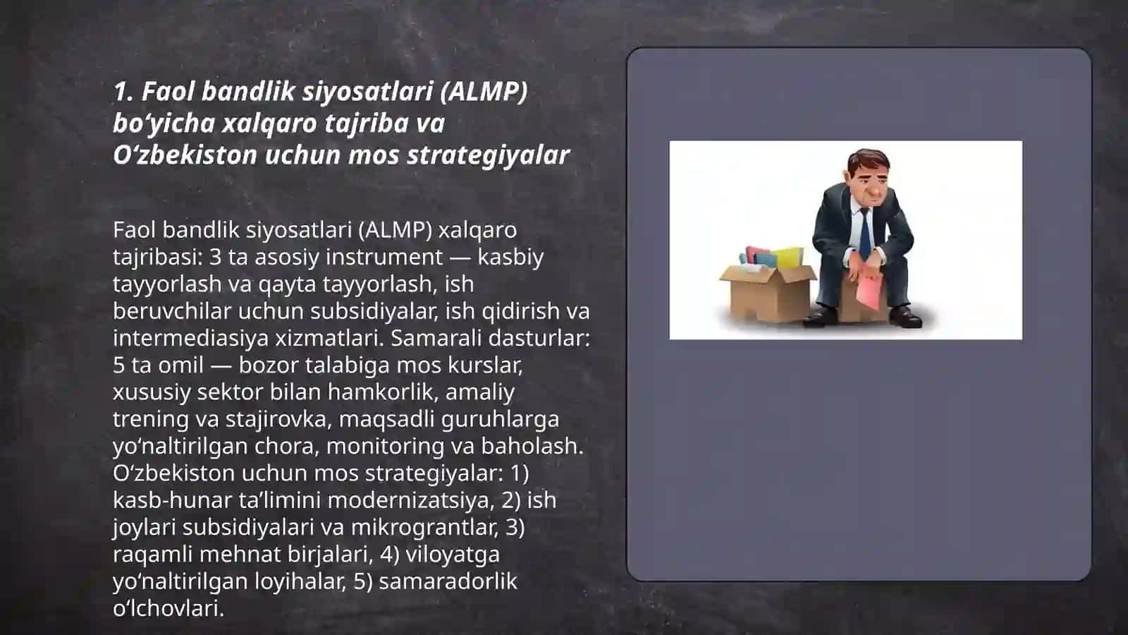 Faol bandlik siyosatlari (ALMP) bo‘yicha xalqaro tajriba va O‘zbekiston uchun mos strategiyalar 3