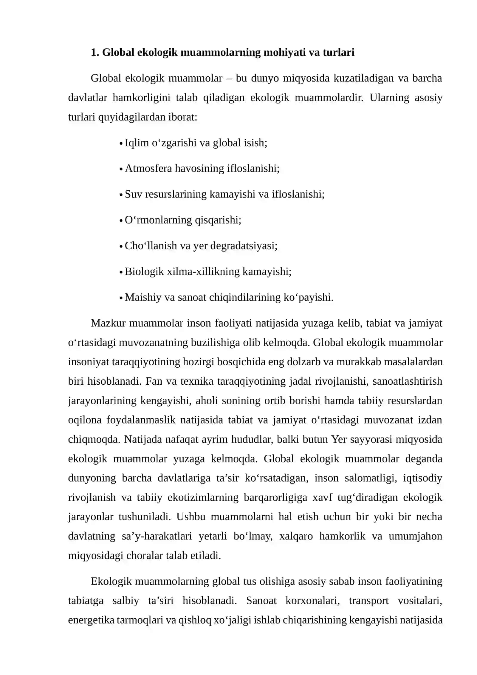 GLOBAL EKOLOGIK MUAMMOLAR VA ULARNING IQTISODIYOTGA TA’SIRINI TAHLIL QILISH 3