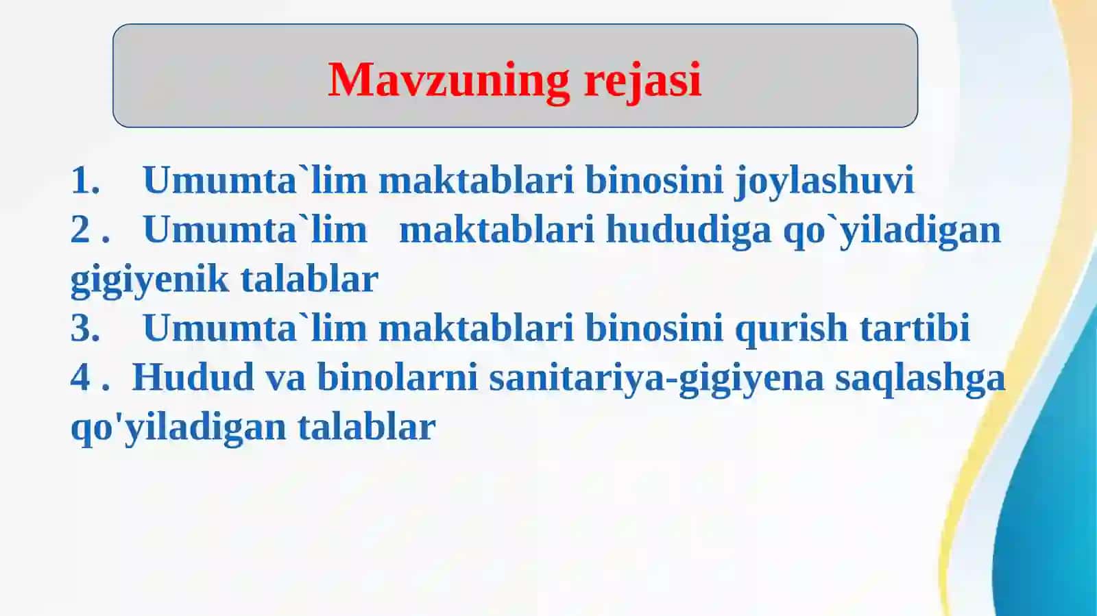 UMUMTA`LIM MAKTABLARI YER MAYDONIGA QO`YILADIGAN GIGIYENIK TALABLAR 3