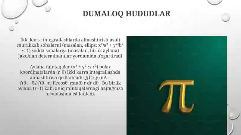 Ikki karrali integralni hisoblashda almashtirish usuli 3