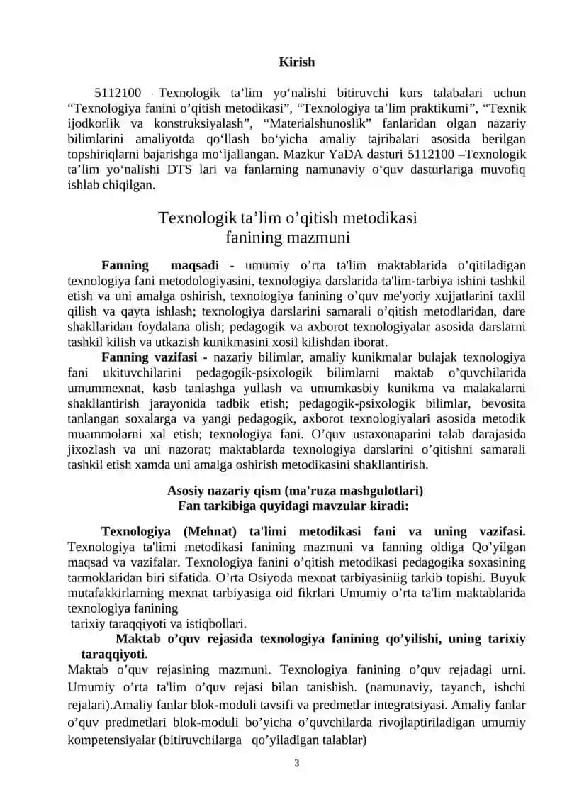 Texnologik (Mehnat) ta’limi Dasturi 3