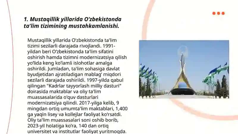Mustaqillik yillarida Oʻzbekiston Respublikasida ta'lim tizimi 3