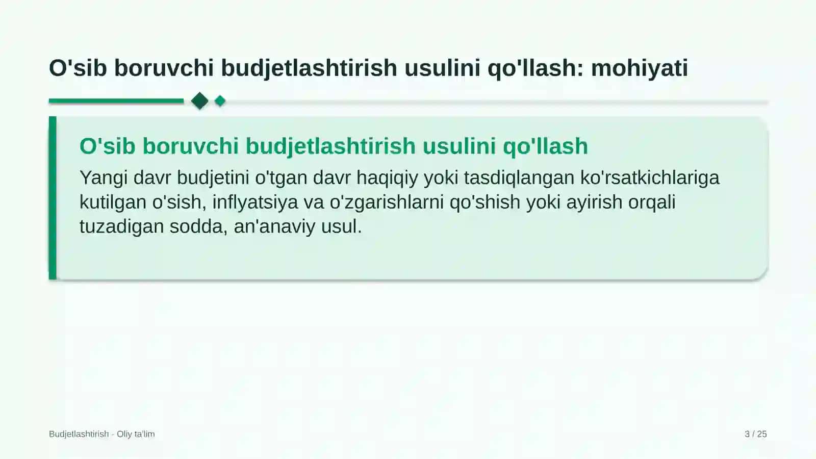 Bolalar musiqa va san'at maktablarida o'sib boruvchi budjetlashtirish usulini qo'llash 3