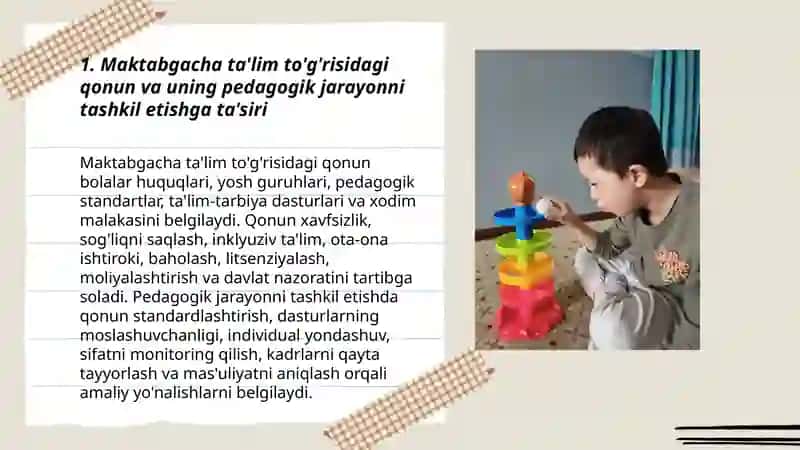 Maktabgacha ta'lim muassasasida pedagogik jarayonni tashkil etishga o'zgaruvchan yondashuvlarning meyoriy-huquqiy asoslari 3