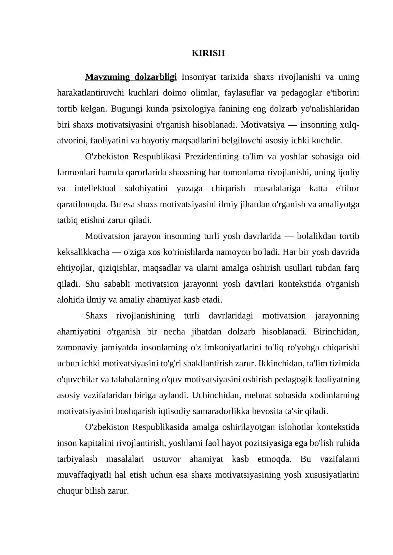 Shaxs rivojlanishining turli davrlaridagi motivatsion jarayonning ahamiyati mavzusidagi kurs ishi 3