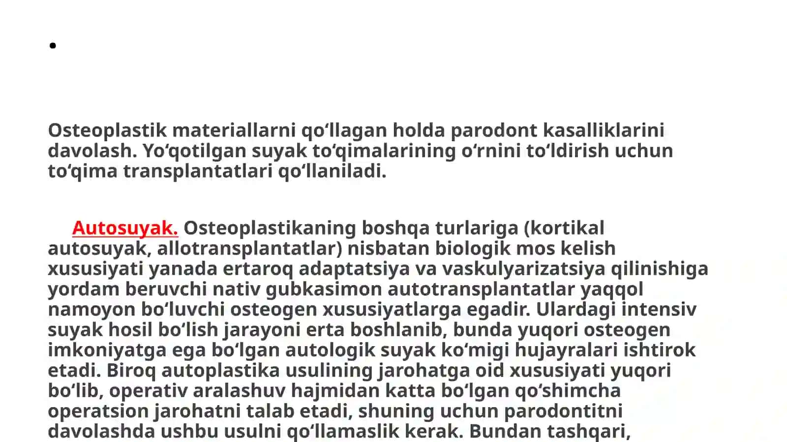 Parodont kasalliklari bor bormorlar xirurgik operatsiyada suyak to`qimasi plastikasi va transplantatsiyasi 3