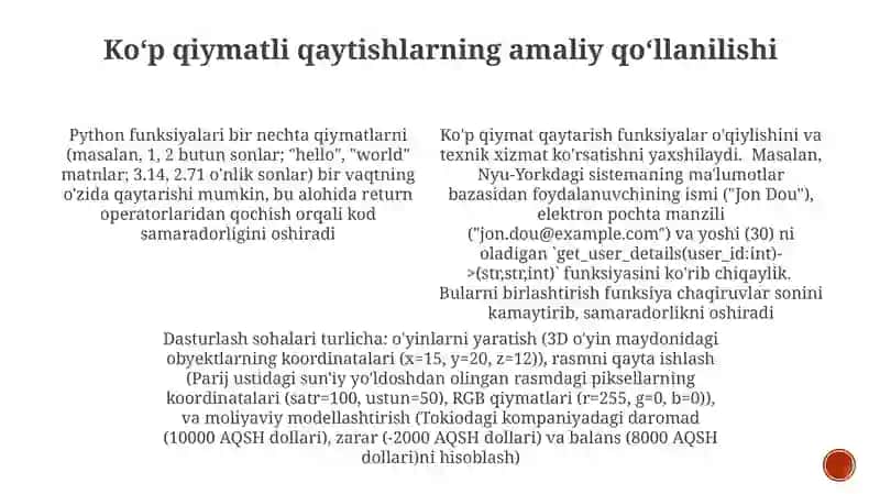 Python funksiyalari bir nechta qiymatlarni qaytarishi 3