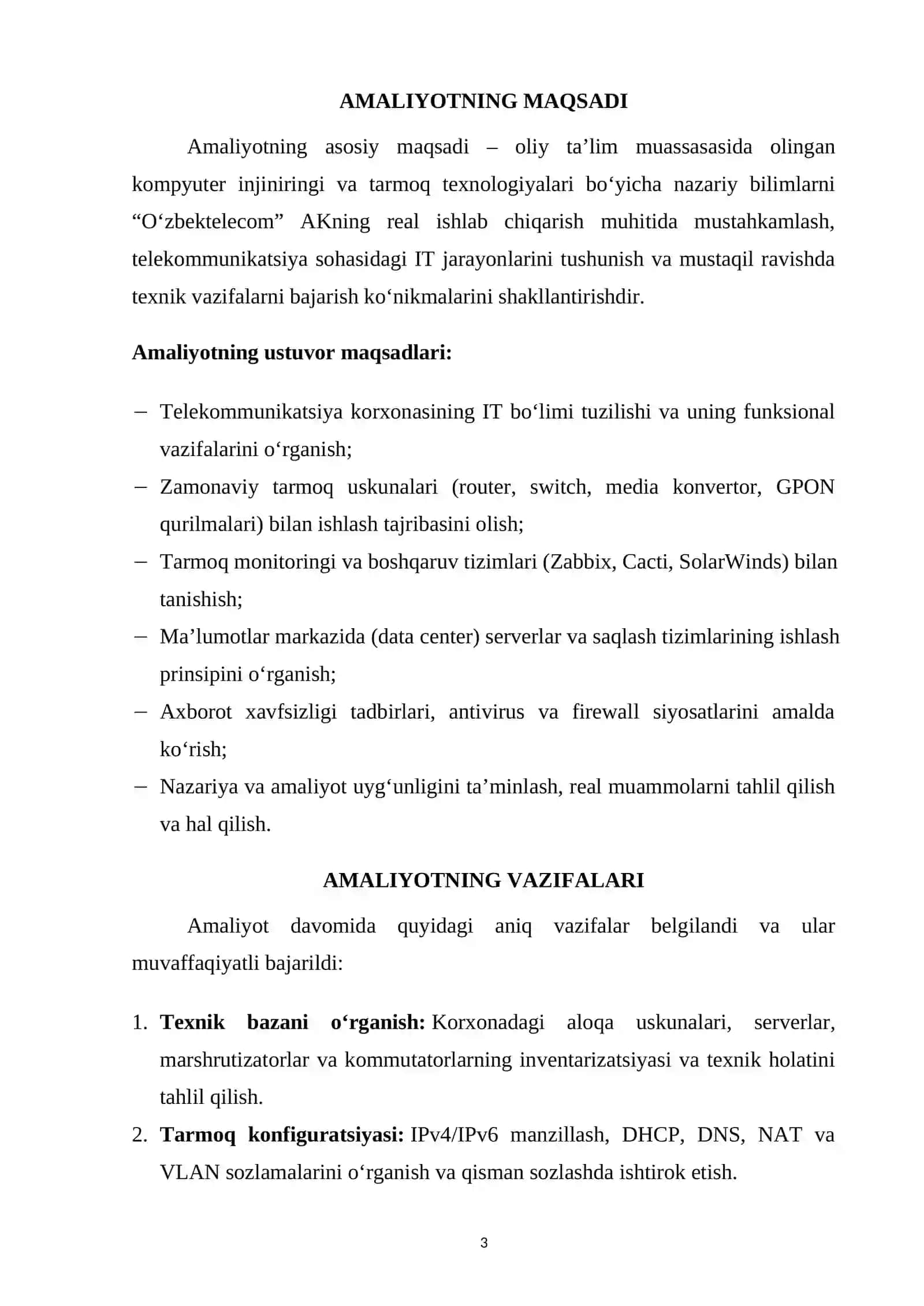 “O‘zbektelecom” AK Amaliyot hisoboti 3