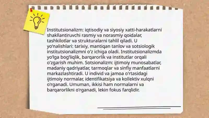 Institutsionalizm va Sotsionalizm Farqlari va O'xshash Taraflari 3