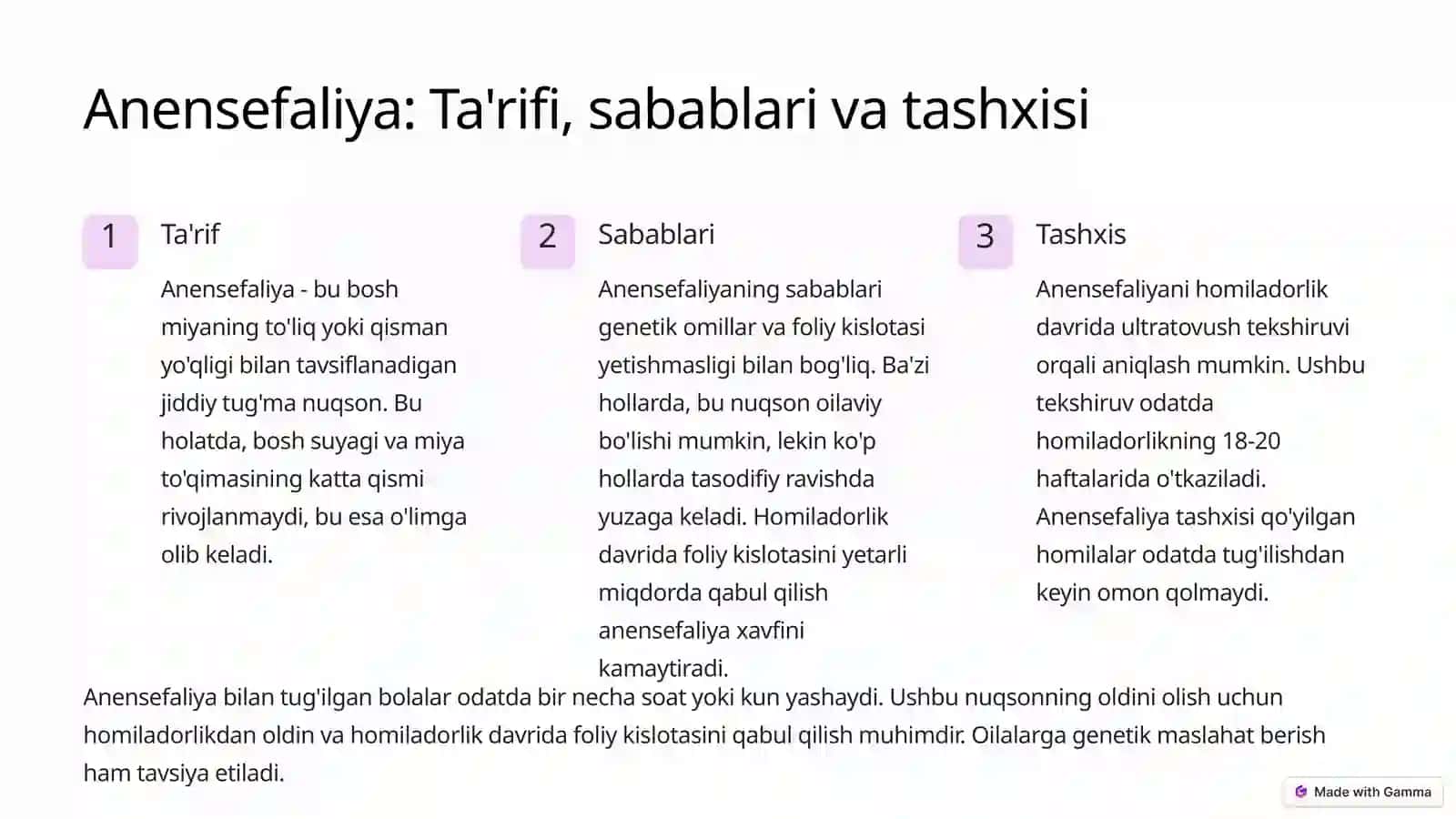 Bosh miya va orqa miya tugʻma rivojlanish nuqsonlari: Kirish 3